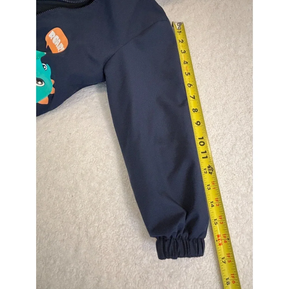 Soho Boys Club Jacket Kids 4 Navy Blue‎ Fleece Lined Roar T-rex Graphic Full Zip